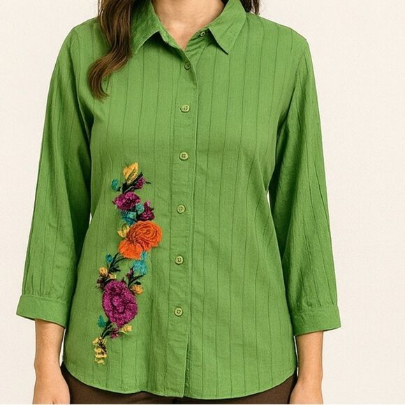 Vintage green floral shirt Medium - Picture 1 of 7